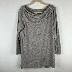 Zenergy Chico's Women's L/2 Tan Beige Split Cowl Neck Soft Top Blouse